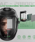 Panoramic Auto Darkening Welding Helmet With True Color Vision And Solar Powered Operation with inner shield layers shown.