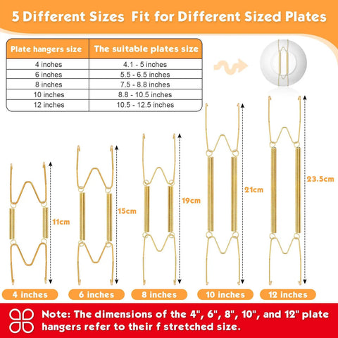 14 Piece Invisible Plate Hangers For Wall, Heavy Duty Stainless Steel Display Clamps With Anchors, Assorted 4 To 12 Inch Wall Mounts For Deco, Straight Up Secure Hangs And Hassle Free Setup Indoors
