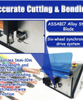 Automatic Wire Stripping And Bending Machine 110V 750W Heavy Duty Electric Crimping Tool with ASSAB17 Blade showing cutting mechanism.