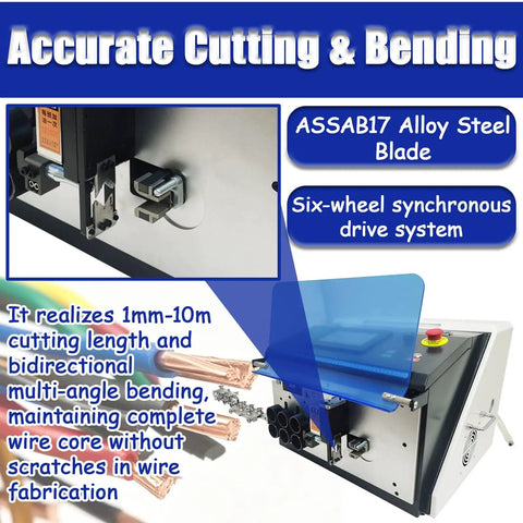 Automatic Wire Stripping And Bending Machine 110V 750W Heavy Duty Electric Crimping Tool with ASSAB17 Blade showing cutting mechanism.