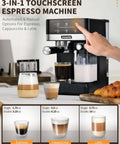 20 Bar Espresso Machine With Touch Screen And Automatic Milk Frother 3-In-1 Latte Maker On Kitchen Counter