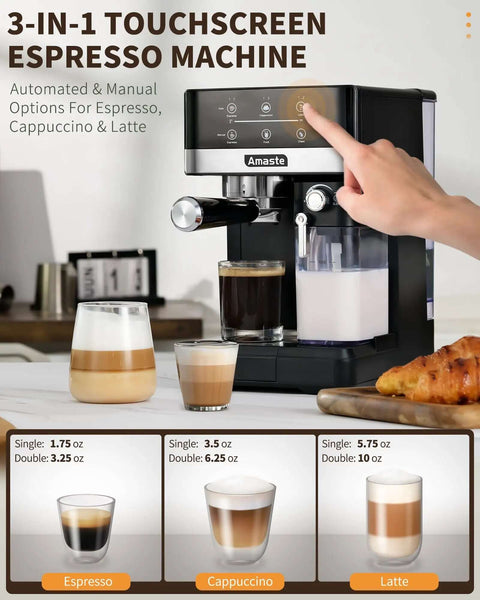 20 Bar Espresso Machine With Touch Screen And Automatic Milk Frother 3-In-1 Latte Maker On Kitchen Counter