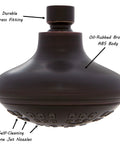 Close-up of 6 Function Luxury Shower Head With High Pressure Boost And Adjustable Wall Mount Anti Clog Nozzles 2.5 GPM, oil-rubbed bronze.