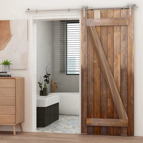 Heavy Duty Sliding Barn Door Hardware Kit 6.6Ft Stainless Steel Rail System For Single Wood Door Y Style Track