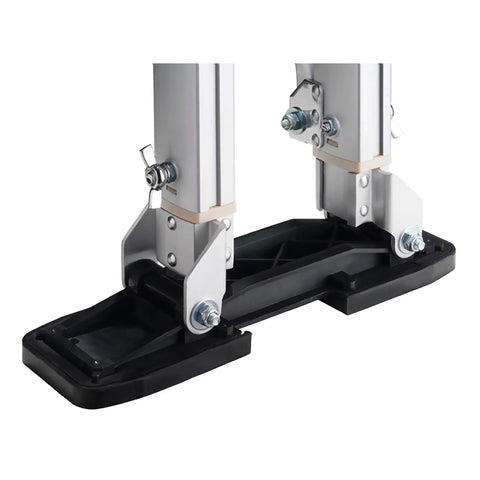 Close-up of base and attachments of Adjustable Drywall Stilts for Painting and Cleaning, 24 to 40 Inches, lightweight aluminum construction.
