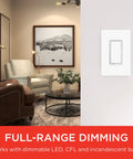 4 Pack 2.4GHz Wi Fi Smart Dimmer Kit With QuickFit And SimpleWire 3 Way Dimmer Works With Alexa Google Assistant showing full-range dimming in a living room