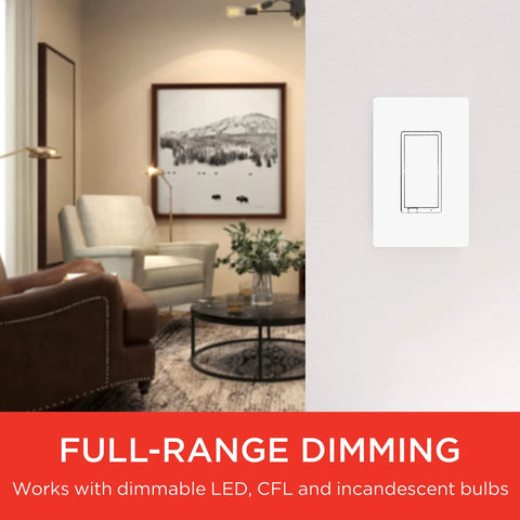 4 Pack 2.4GHz Wi Fi Smart Dimmer Kit With QuickFit And SimpleWire 3 Way Dimmer Works With Alexa Google Assistant showing full-range dimming in a living room