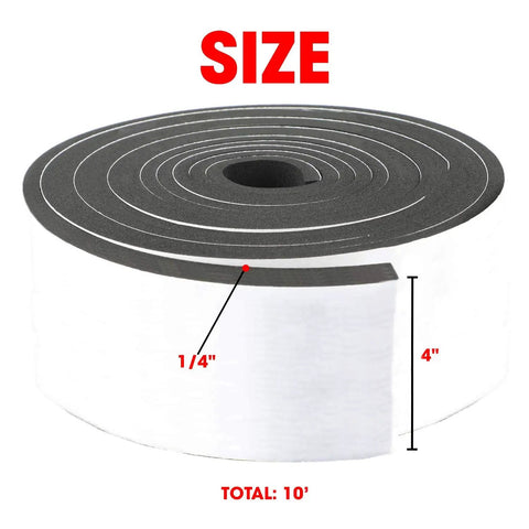 Neoprene Weather Stripping Roll 4 Inch Wide 10 Foot Long One Quarter Inch Thick With Self Adhesive Backing for Doors and Windows