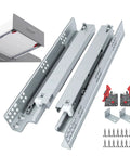 Undermount Soft Close Drawer Slides 21 Inch Full Extension Hidden Rails 1 Pair for Quiet Slam Free Glide in Kitchen Cabinets and Furniture Drawers Heavy Duty, silver metal slides and hardware