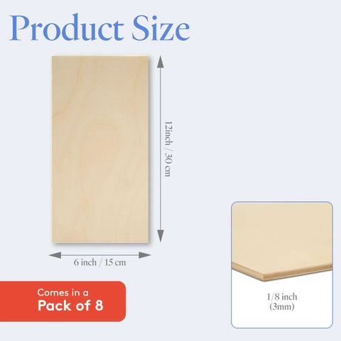 Front view of Baltic Birch plywood sheet, 6 x 12 in, 3 mm (1/8 in) thick, pack of 8 sheets
