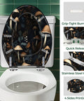 Elongated Toilet Seat Resin Bathroom with mushroom design, fit for standard toilets, showing grip-tight bumpers and stainless steel hinges.