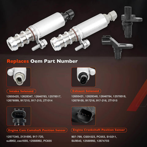 Intake And Exhaust Camshaft Position Actuator VVT Solenoid Kit With Camshaft Crankshaft Engine Sensor For 2.0L 2.2L 2.4L GM Engines