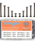 Hardcore No Nonsense Black Chicago Binding Screws M5 Assortment Kit With 80 Pieces in assorted lengths for scrapbook binding.