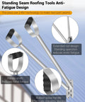 Two In One Standing Seam Roofing Hand Seamer Tool with ergonomic design showing dual jaws and anti-fatigue features for metal panels.