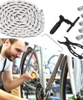 Bike Chain Repair Kit For 6/7/8 Speed Bikes With Chain Breaker And Link Pliers in use on a road bike, includes chain and buckles