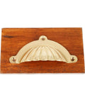 Polished Brass Cup Pull Cabinet Handle For Drawers And Doors, Cup Shell Design, mounted on wood, ergonomic handle with matching screws