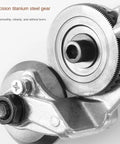 Close-up of precision titanium steel gear on Upgraded Nibbler Metal Cutter Drill Attachment for smooth sheet metal cutting.