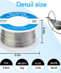 60/40 Tin Lead Solder Wire With Rosin Core For Electrical Soldering, 0.031 Inch (0.8mm) Diameter, detail size diagram