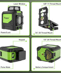 Self Leveling Laser Level With 360 Green Beam Cross Line, 360 Degree Horizontal Line And 130 Degree Vertical Coverage, Pulse Mode, Magnetic Pivoting Base details