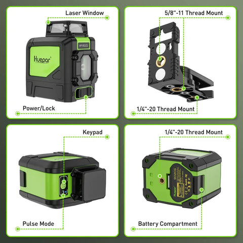 Self Leveling Laser Level With 360 Green Beam Cross Line, 360 Degree Horizontal Line And 130 Degree Vertical Coverage, Pulse Mode, Magnetic Pivoting Base details