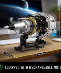 Aircraft Turbojet Engine Building Kit For Grownups displayed on desk showing dimensions and motor