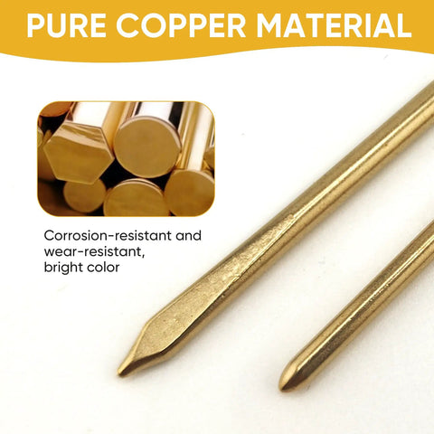 Close-up of brass leather sewing needles, highlighting copper material, part of Two Piece Brass Leather Sewing Needles For Hand Stitching And Lacing, Long Jumbo Lacing Needles Set, Fits Flat Leather Cord Up To 4mm, Manual Threading Tool For Leather Crafting And DIY Projects.