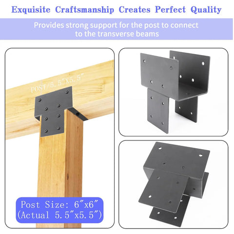 Boss Grade Heavy Duty Galvanized Steel Post Caps Tie Bracket Set For Wood Posts 6x6 Inside Mount Black Pergola Connector Brackets Two Pack For Secure Outdoor Posts