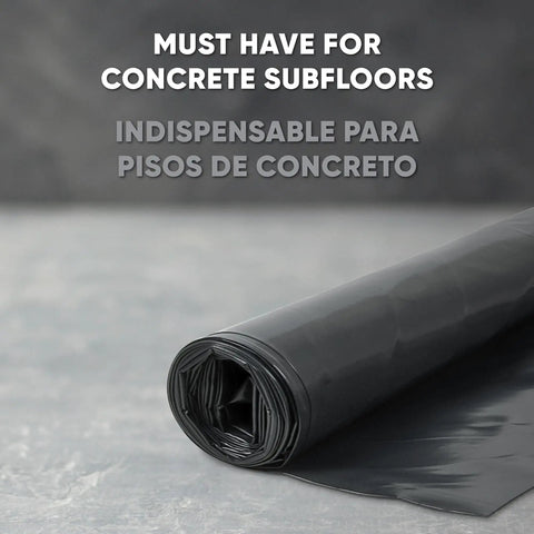 Top Shelf 6 Mil Polyethylene Moisture Barrier Roll For Vinyl And Laminate Flooring Heavy Duty Vapor Shield Stops The Damp Cold Straight Up Floor Prep Must Have For Weekend Warriors rolled up on a surface.