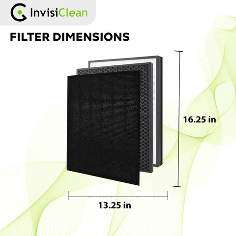 Dimensions of True HEPA And Activated Carbon Replacement Filter For IC4524 Air Purifier 13.25 x 16.25 inches with prefilter.