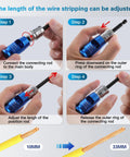 Step-by-step guide showing how to adjust wire stripping length on Heavy Hitting Drill Mounted Wire Stripper And Twister Kit.