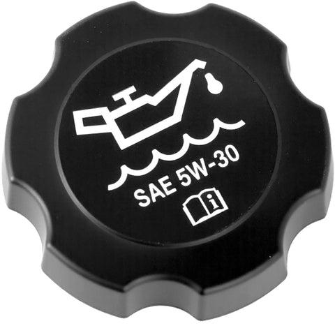 FC208 Engine Oil Filler Cap Replacement For Chevy GMC Buick Cadillac Silverado Suburban Tahoe Canyon Envoy Savana Yukon Sierra Avalanche Blazer Escalade C1500 Colorado Express Lumina Impala Direct Fit Easy Install, black cap with oil icon and SAE 5W-30 inscription.