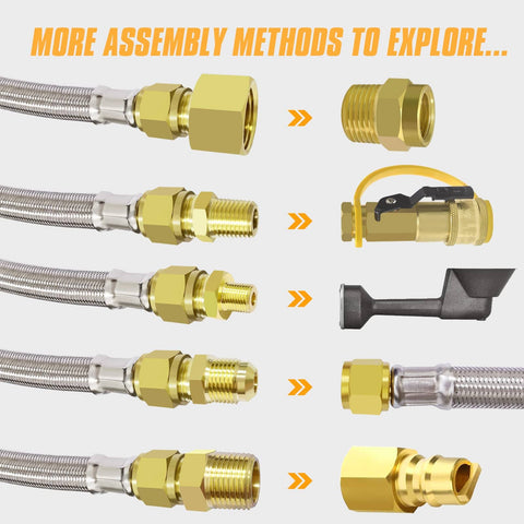 Image showing 6 Ft High Pressure Propane Hose Extension With Conversion Couplings For BBQ Grill Fire Pit And Heater, adapters displayed.
