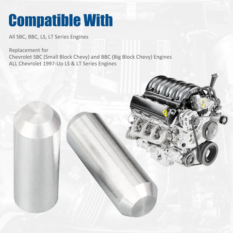 Front view of two metal bellhousing alignment dowel pins for Chevy LS/LT V8 engines
