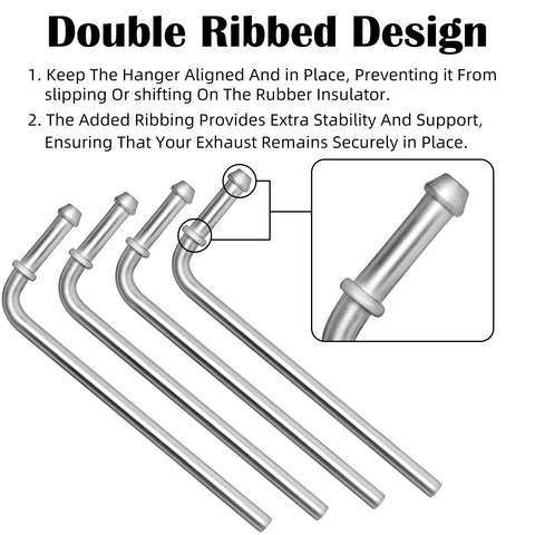 Universal Stainless Steel Exhaust Hanger Rods, 7.5 Inch Long, 90 Degree Bend, Double Ribbed Design, Upgrade Pack of 4, close-up