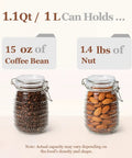 Glass Canister Set 34 Oz Each, 3 Pack Clear Jars For Coffee Bar Countertop, embossed polka dot jars filled with coffee and nuts.