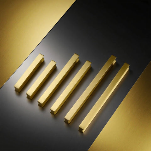 2 Pack Solid Brass Cabinet Handles In Brushed Gold Finish Modern Kitchen Hardware With Three And Three Quarters Inch Hole Center And Four And One Half Inch Total Length For Dresser Drawers Comfortable Grip Premium Weight