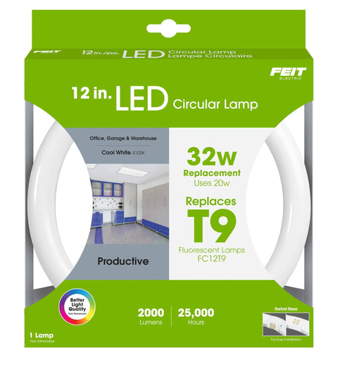 Circline LED Light Bulb 12 Inch Diameter, 2000 Lumen Output, 4100K Cool White, Non Dimmable 4 Pin G10Q Base packaging
