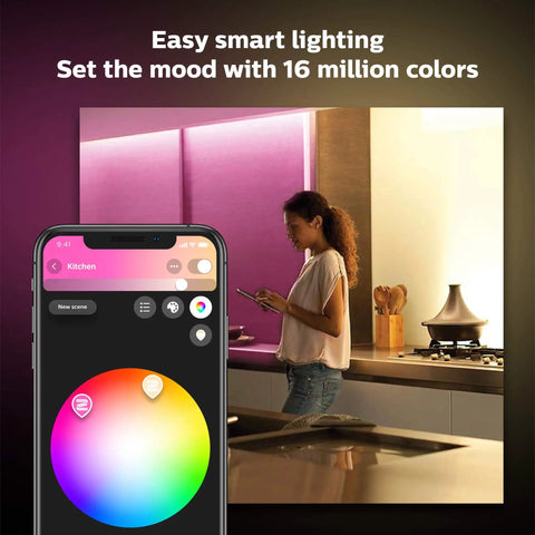Bluetooth 9ft Lightstrip Starter Kit With Hub For Hue Lighting, smartphone app controlling kitchen light ambience