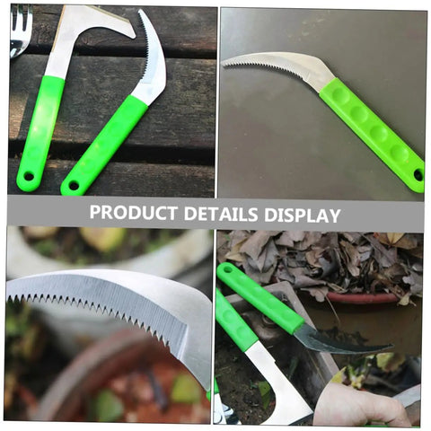 8 Piece Weeding Sickle For Gardening Portable Grass Cutter with ergonomic handle and rustproof serrated blades, collage view