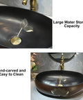 Oval Ceramic Vessel Sink for Bathroom Vanity, Retro Art Countertop Sink Bowl with Faucet, Small with floral design and large water capacity.
