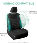 Premium 3D Air Mesh Front Seat Covers Set for Cars, Trucks, and SUVs, Airbag Compatible, displaying side airbag deployment zone.