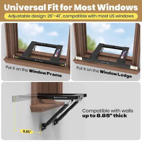 No Drill Window AC Bracket Easy Install In Minutes Heavy Duty Window Air Conditioner Mount With Anti Slip Feet Adjustable Range Strong Support Legs And Beams Handles Up To 300 Lbs