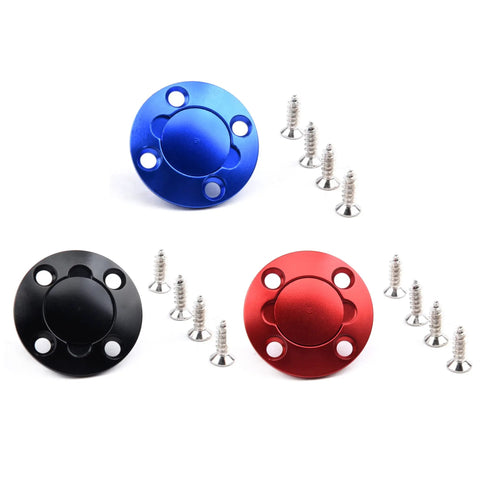 Rugged CNC Aluminum Fuel Dot Filler For RC Airplanes And Boats With Oiling Port Easy Install Direct Tank Fill Without Opening Fuselage Ideal For Gas Models And Smoke System, shown in red, blue, black with screws