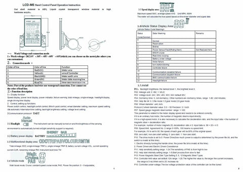 Instructions for Universal LCD Display Panel For Electric Bicycles And Scooters, Supports 24V 36V 48V And 60V Systems, Waterproof 5 Pin Meter