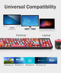Cool Retro Typewriter Style Keyboard And Mouse Combo With Round Keycaps, 2.4GHz Wireless USB Receiver, Desktop PC and Laptop