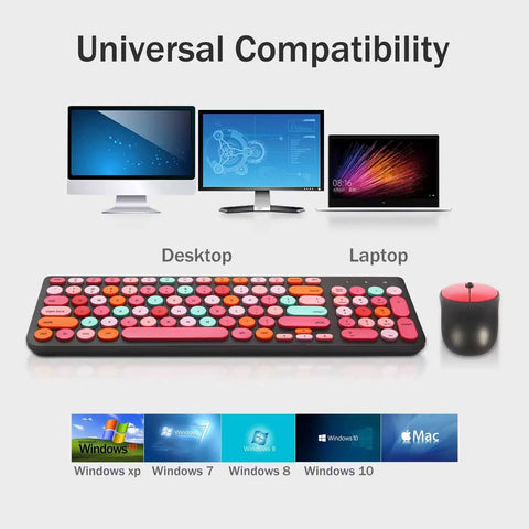 Cool Retro Typewriter Style Keyboard And Mouse Combo With Round Keycaps, 2.4GHz Wireless USB Receiver, Desktop PC and Laptop