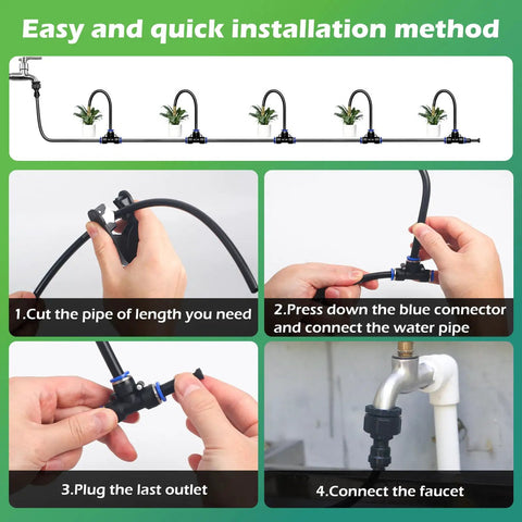 66 Ft Drip Irrigation Kit With Dope 20 Piece 360 Degree Adjustable Misting Nozzles And 0.3 Inch Hose installation guide