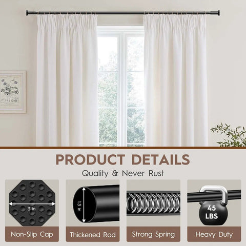 No Drill Tension Curtain Rod Set 51 To 168 Inches For Indoor Or Outdoor Use Extra Long Curtain Rod in use on window