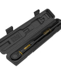 Three Eighth Inch Drive Click Torque Wrench With Ten To Eighty Foot Pounds And Thirteen Point Six To One Hundred Eight Point Five Newton Meters, Pre Calibrated To Plus Or Minus Four Percent, Calibration Certificate Included, Hardened Chrome Vanadium Gear in black case