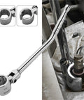 Heavy Duty 22 Mm Socket Wrench With Smooth 180 Degree Swivel Head For Tight Spots over engine part showing precision fit and grip.